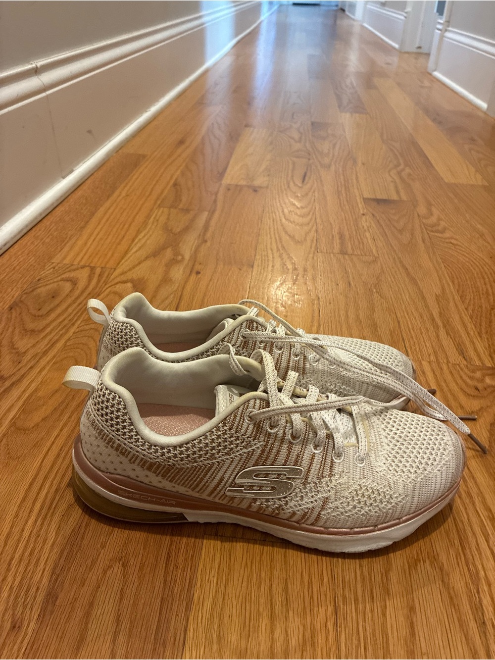 Skechers Women’s Light Beige Sparkling Knit Lace-Up Athletic Sneakers